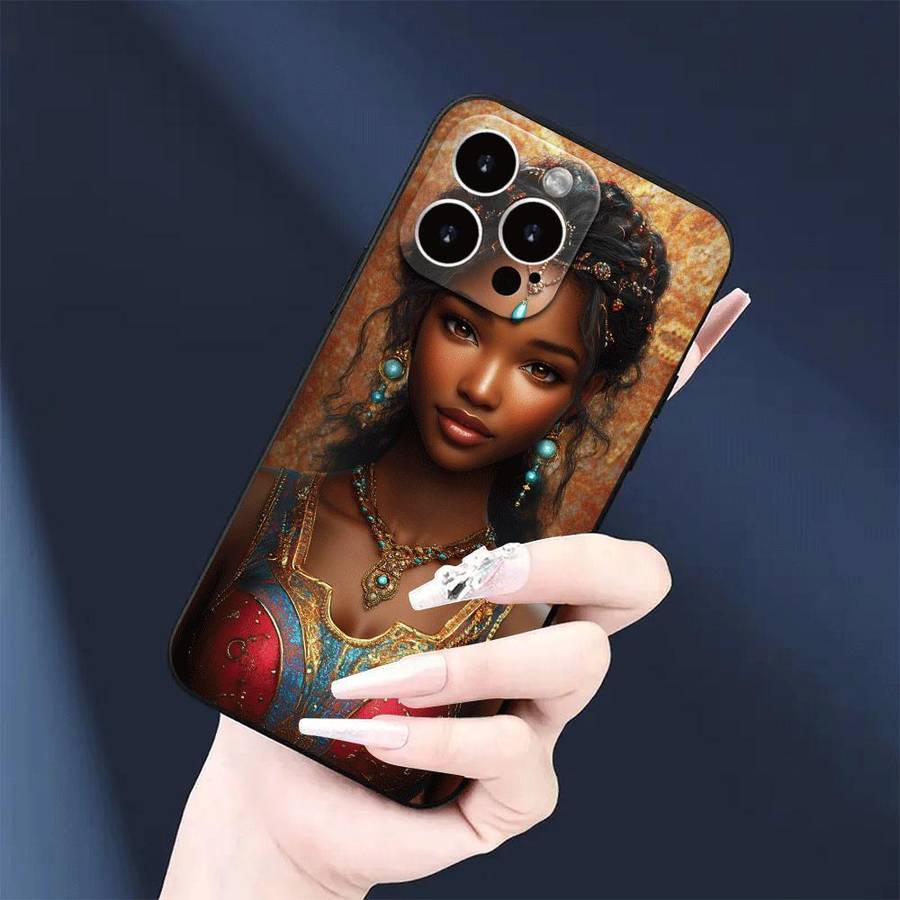 1Pc Black For iPhone 14 Plus African Woman Traditional Dress Phone Case