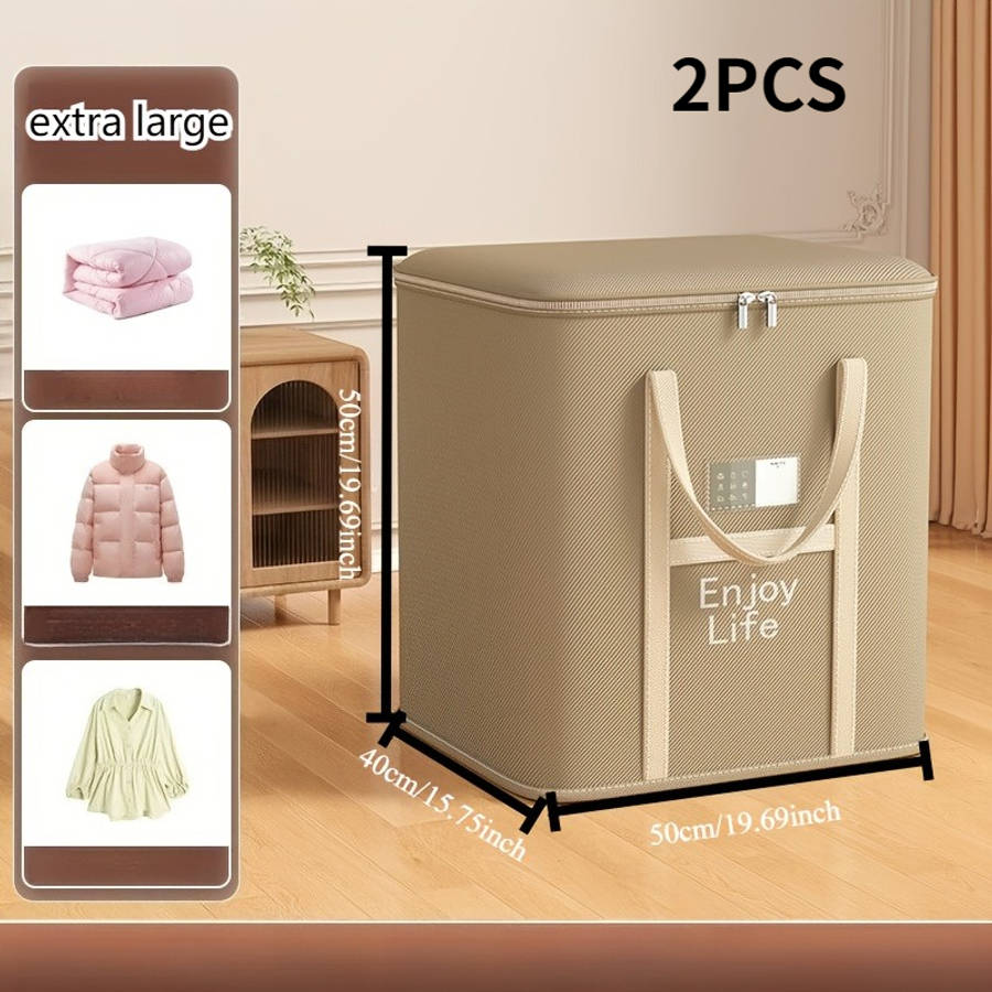 2Pcs Set 2 Robust Foldable Storage Totes Featuring Wardrobe Khaki Size Extra