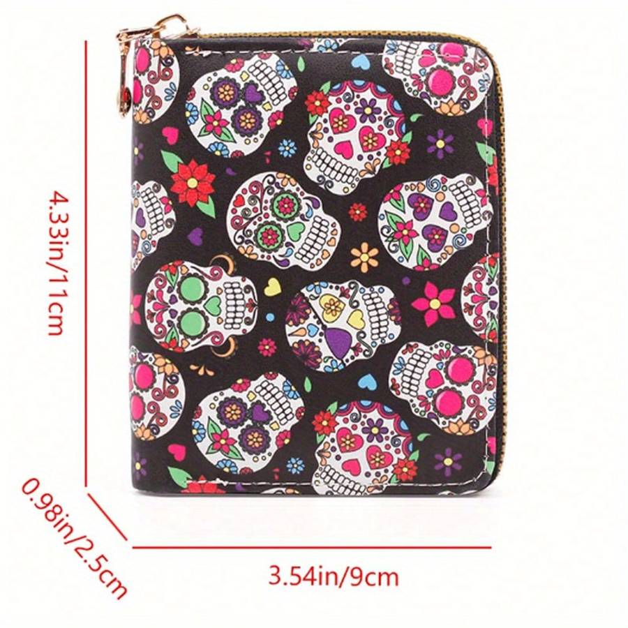 1pc High-end Retro Halloween Wallet Creative Halloween Wallet Colorful Skull Printing Multi-car