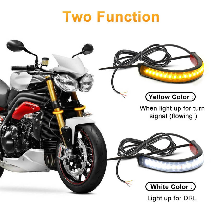 2pcs Flexible Switchback Dual-Color White & Amber Motorcycle LED Fork Turn Signal Bli