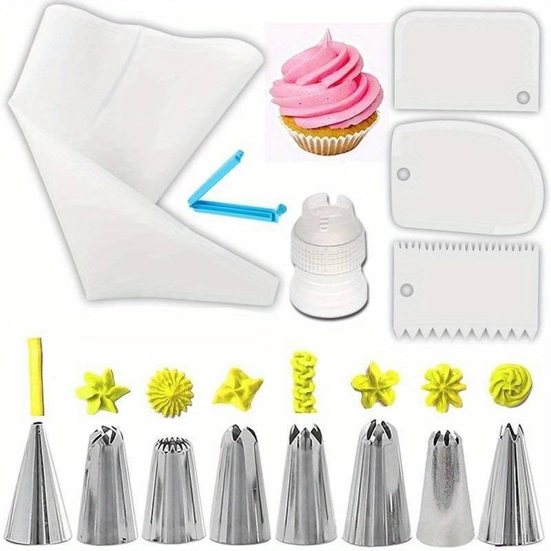 Professional Cake Decorating Head Color Green 14 Piece Piping Nozzle Set
