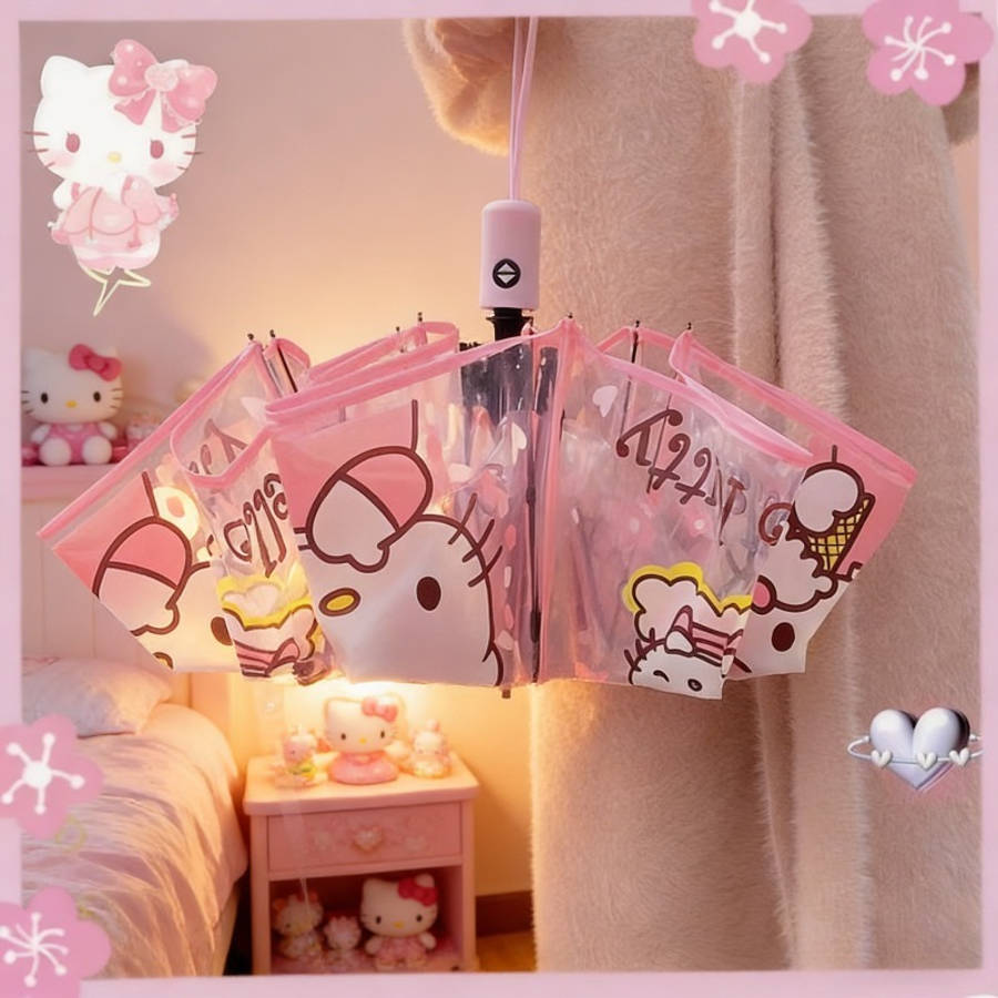 Umbrella Color Kt Cat Pink Edge Transparent Automatic Umbrella