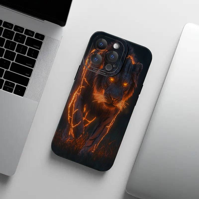 1Pc Black For iPhone 16 African Tiger Phone Case