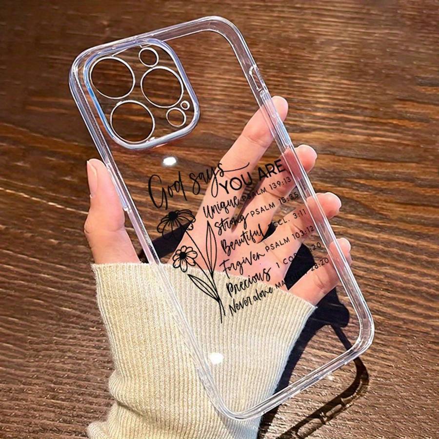 1Pc Transparent For iPhone 16 Plus Jesus Floral Slogan Phone Case