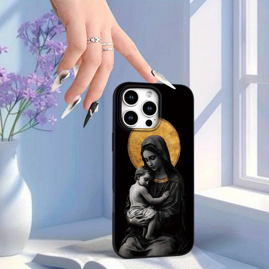 1Pc Black For iPhone 12 Mini Virgin Mary Jesus Phone Case