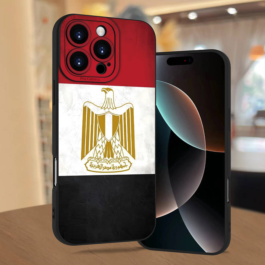 1Pc Black For iPhone 15 Pro Egyptian Flag Design Phone Case