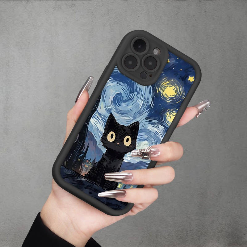 1Pc Black For iPhone 12 Mini Cat Color Painting Phone Case