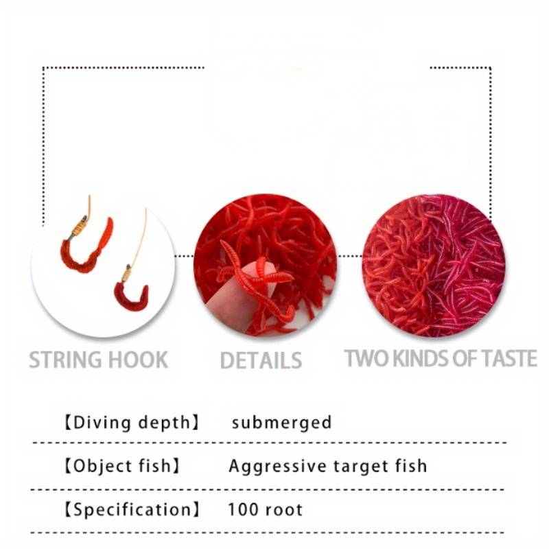 50pcs Simulation Soft Worm Lures Fake Red Earthworms Glowing Packaged Fishing Bait