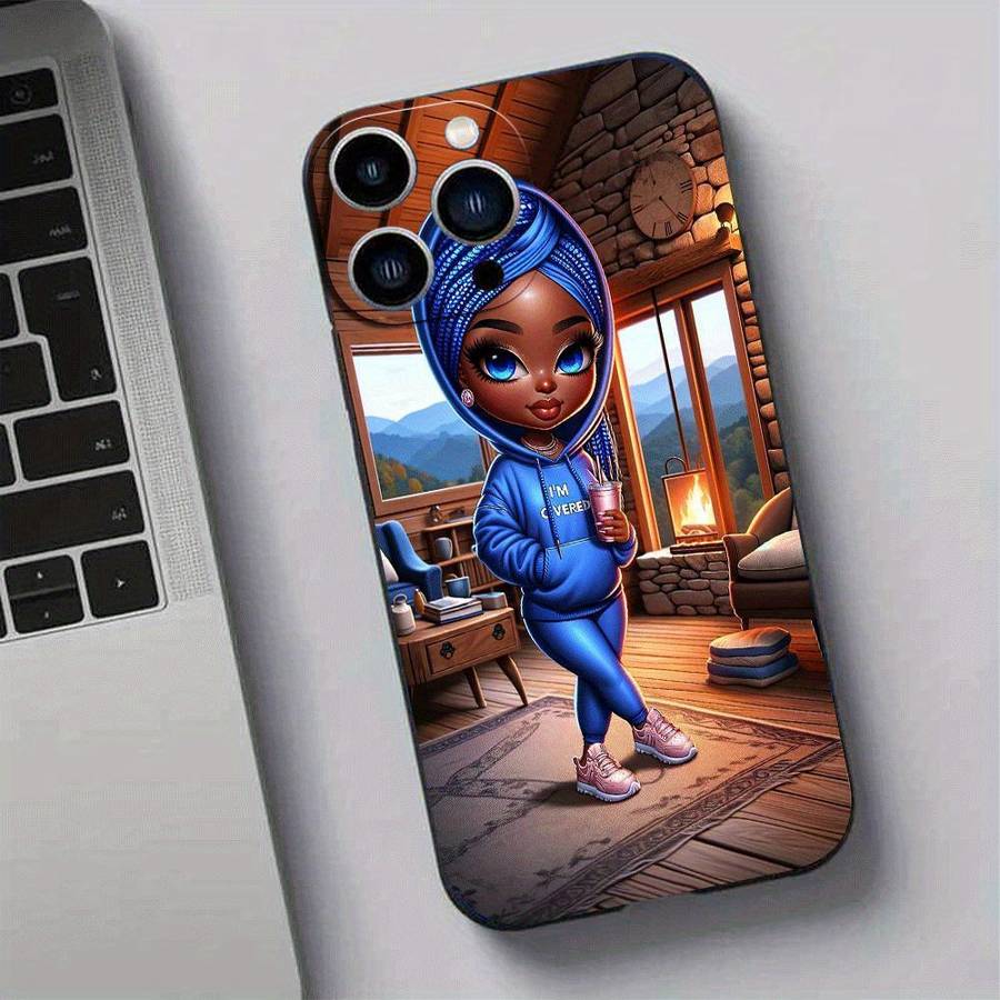 1Pc Black For iPhone 15 Pro Max African Design Phone Case