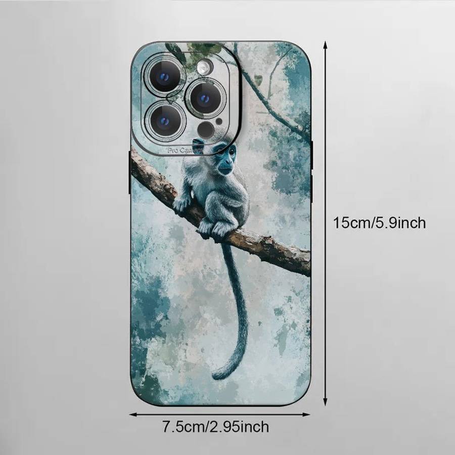 1Pc Black For iPhone 15 Grey Monkey Phone Case