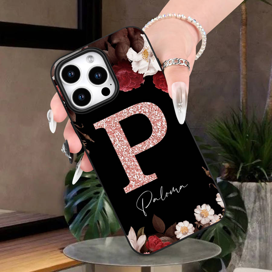 1Pc Black For iPhone 12 Mini Floral Pattern Phone Case