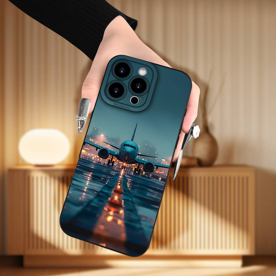 1Pc Black For iPhone 11 Airplane Pattern Phone Case