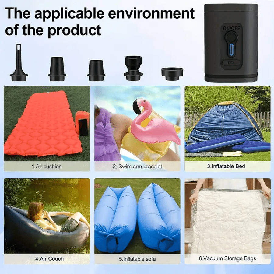 Portable Rechargeable Air Pump 3 In 1 Inflation Deflation Pump Led Light 5