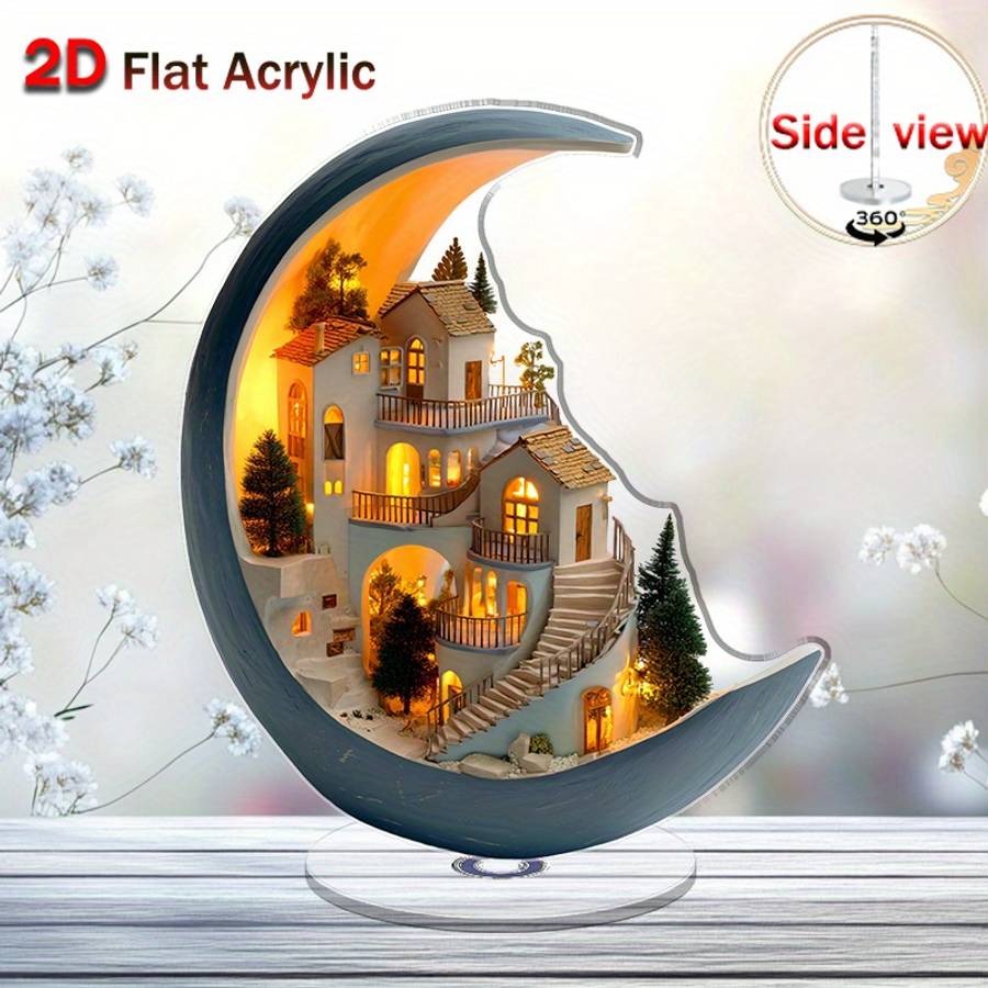 Sophisticated Vibrant Premium Flat Rotating Acrylic Crescent Moon Night