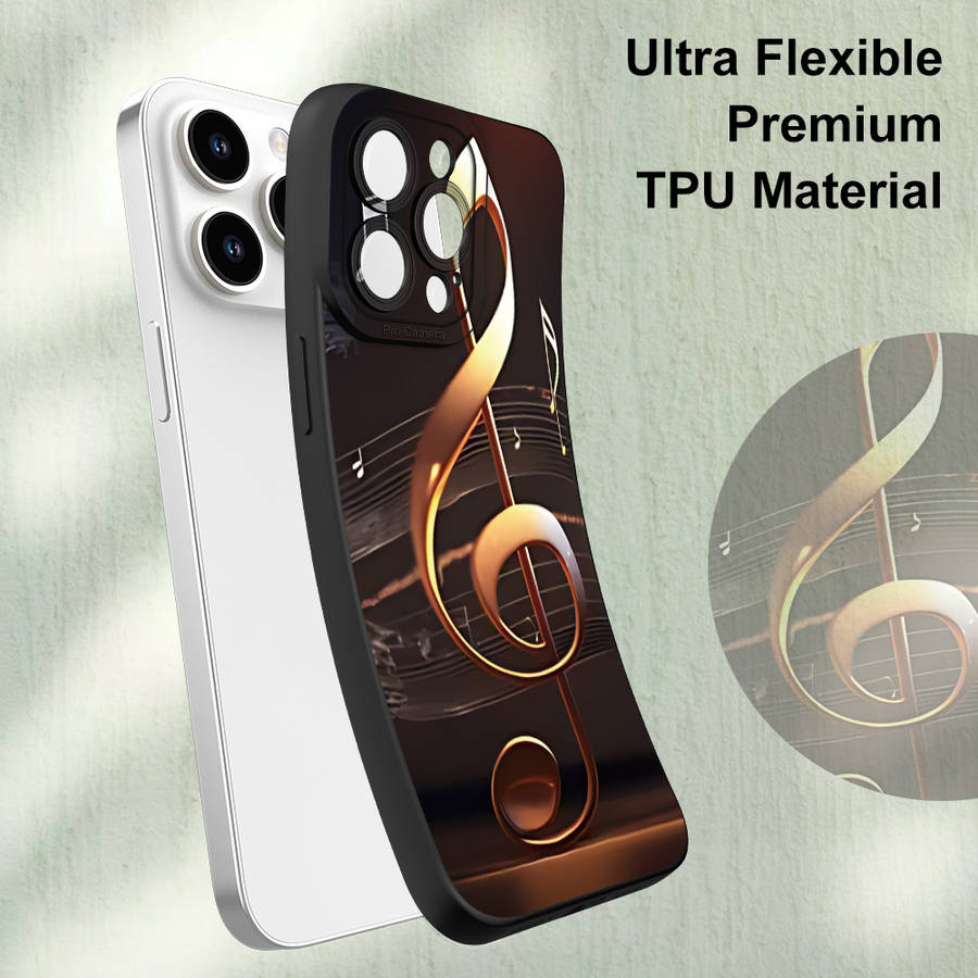 1Pc Black For iPhone 12 Musical Note Pattern Phone Case
