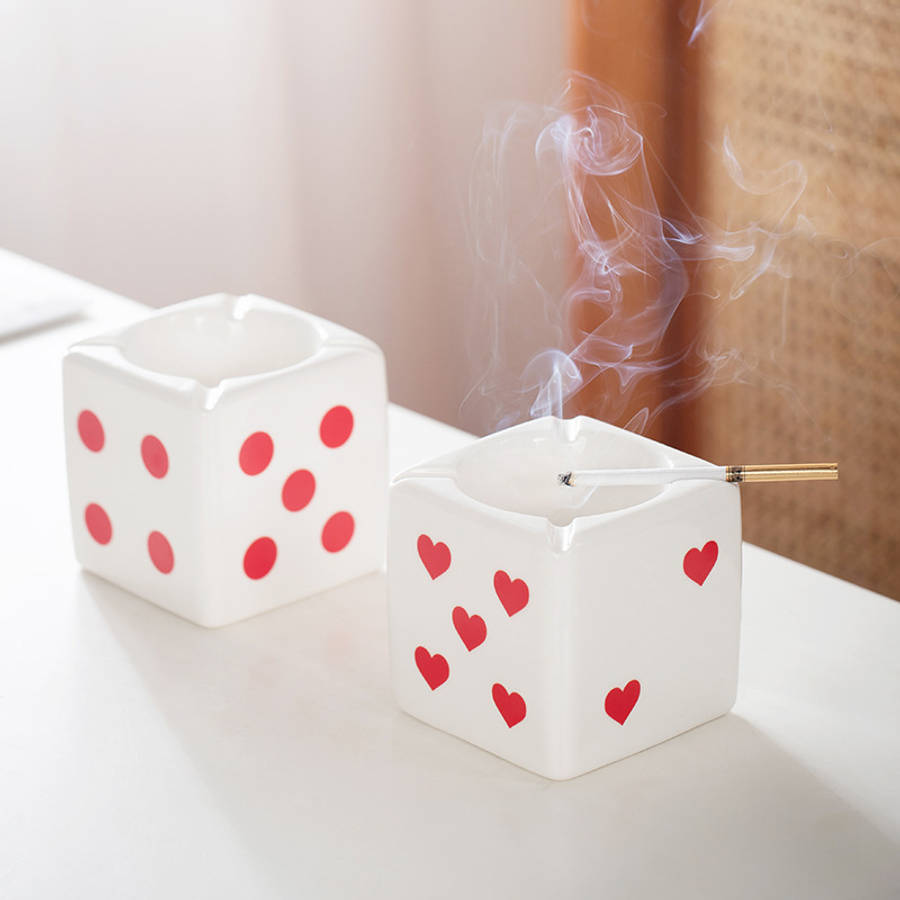 Classic Creative Ceramic Ashtray Dice Shape Storage Table Decoration Model Dot