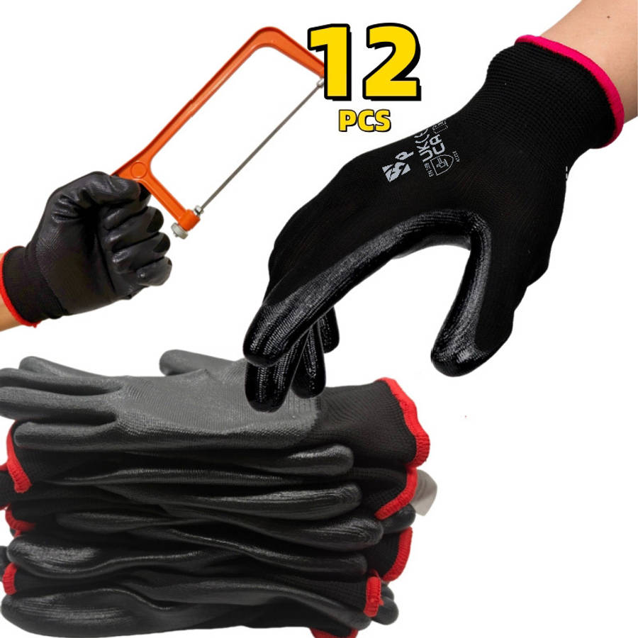 Work Gloves Color Black Coating12Pcs