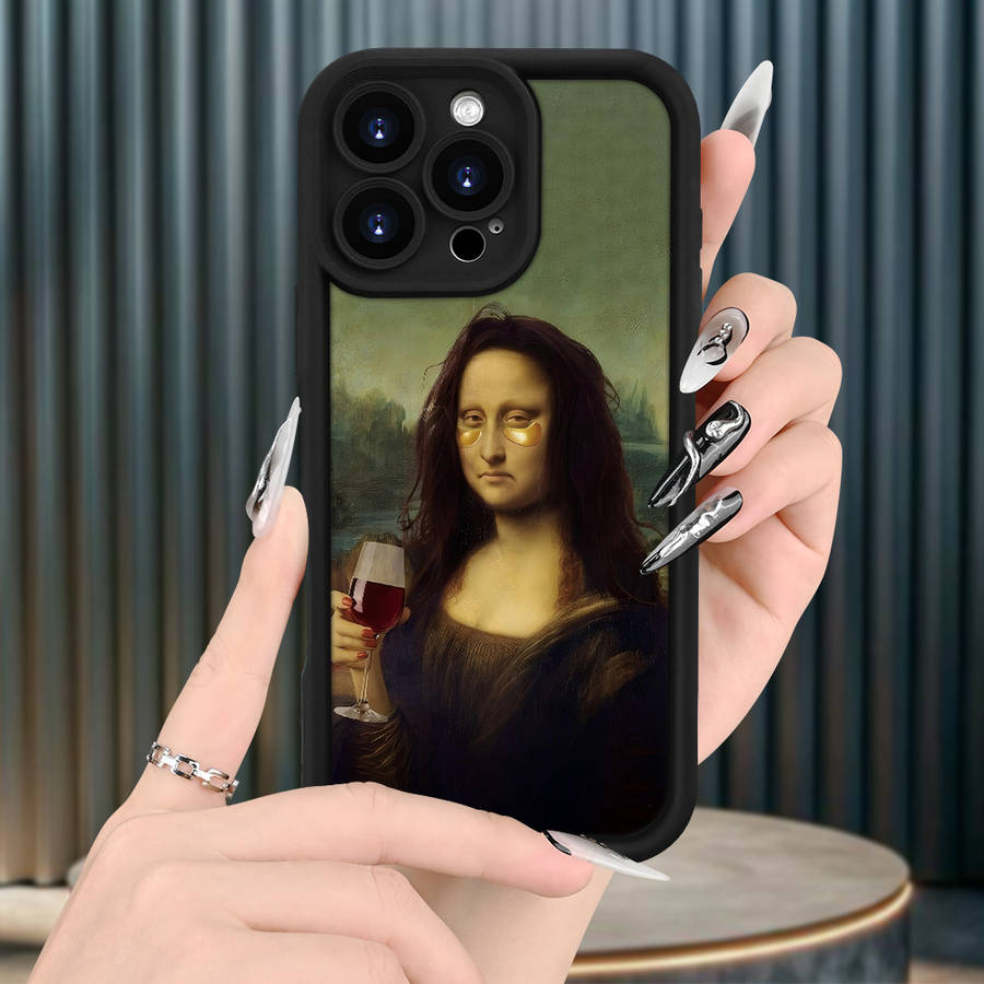 1Pc Black For iPhone 15 Pro Max Mona Lisa Phone Case
