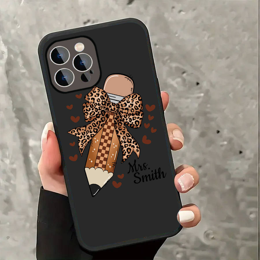 1Pc Ivory White For iPhone 11 Pro Max Leopard Print Bow Phone Case