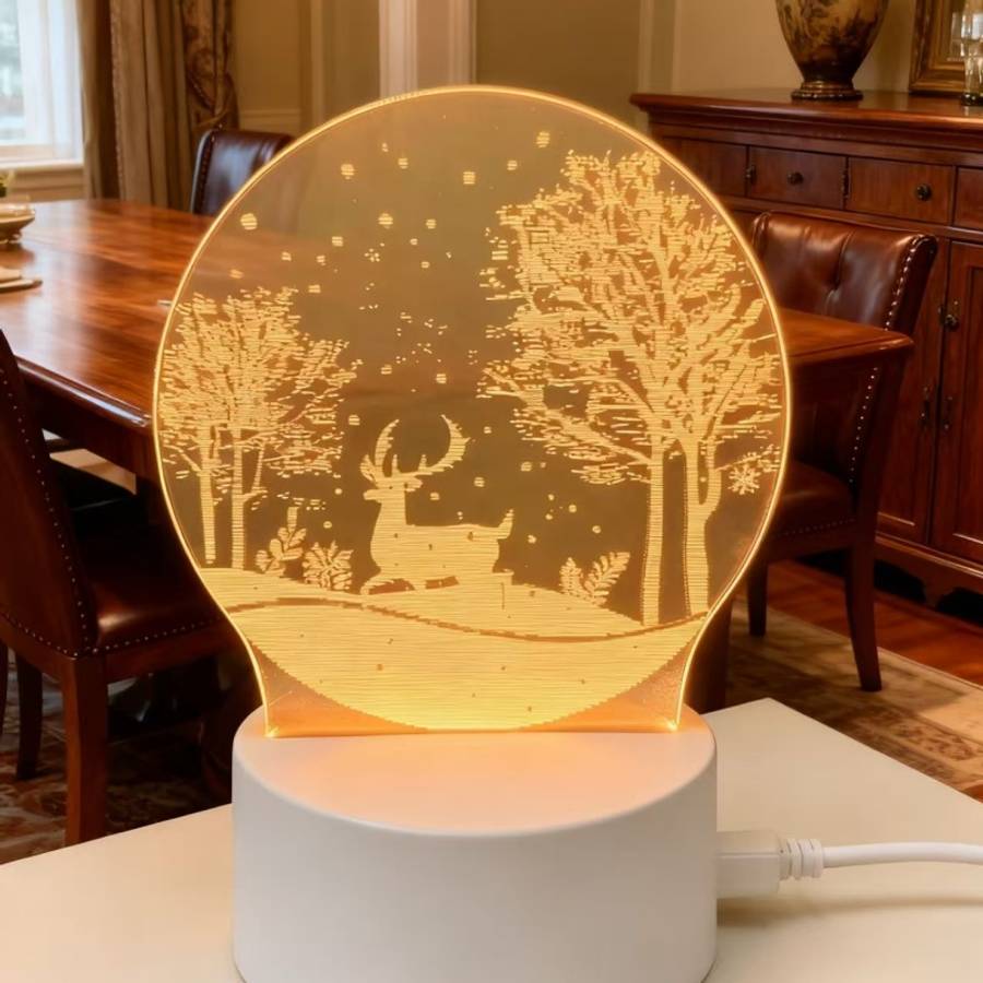 Dreamy Glow Premium Winter Deer Snowy Forest Night Light White