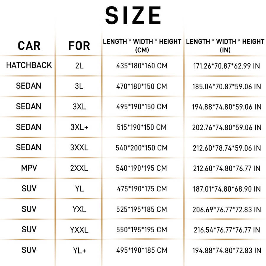 Car Cover Size Hatchback 2L 435.0*180.01*159.99Cm