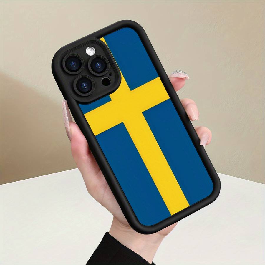 1Pc Black For iPhone 12 Pro Swedish Flag Design Phone Case