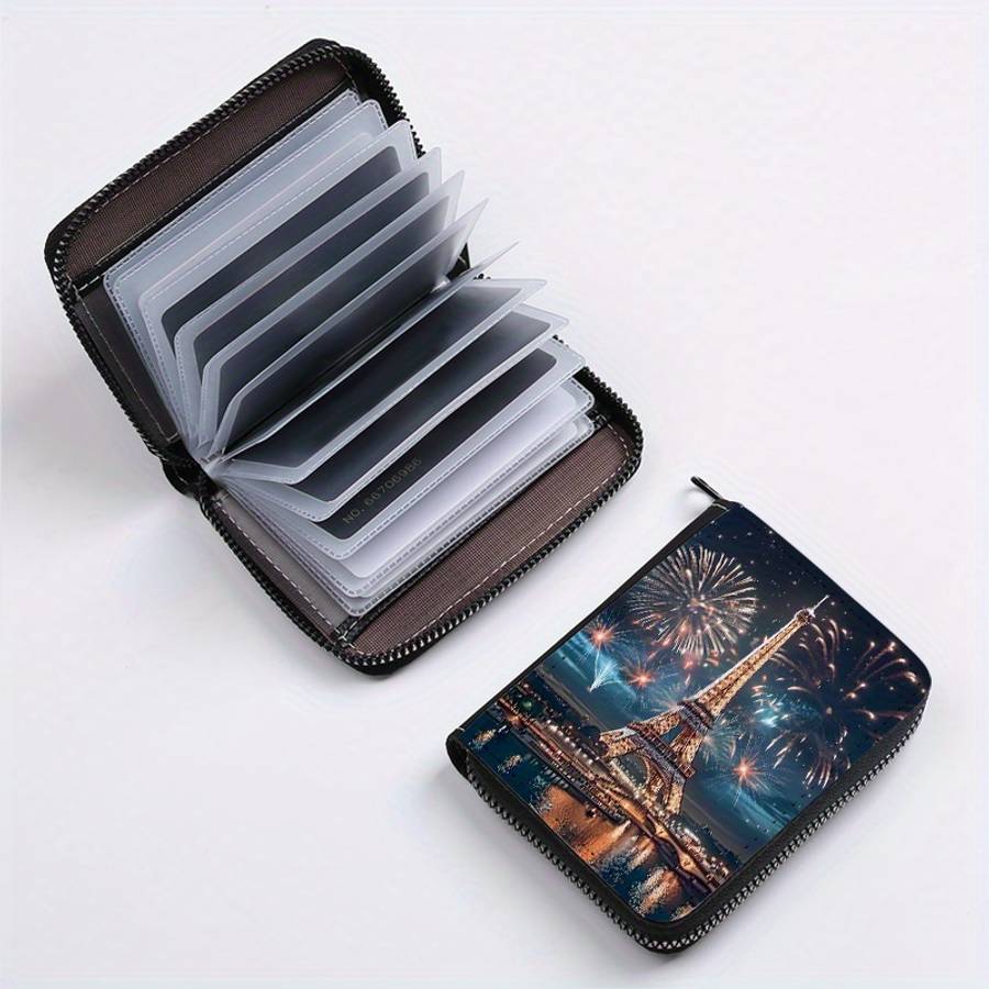Paris Eiffel Tower Single-Sided Print Clutch Bag With 24 Card Slots And Multiple Card Inser