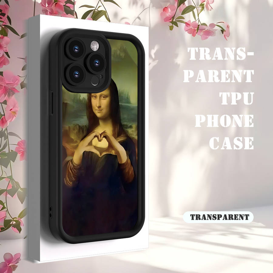 1Pc Black For iPhone 13 Pro Love Mona Lisa Heart Phone Case
