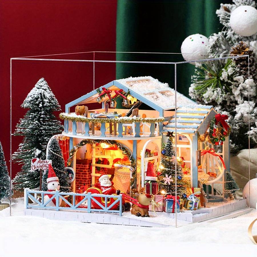 3D Building Model Puzzle Set Color Holiday Season Snow Night