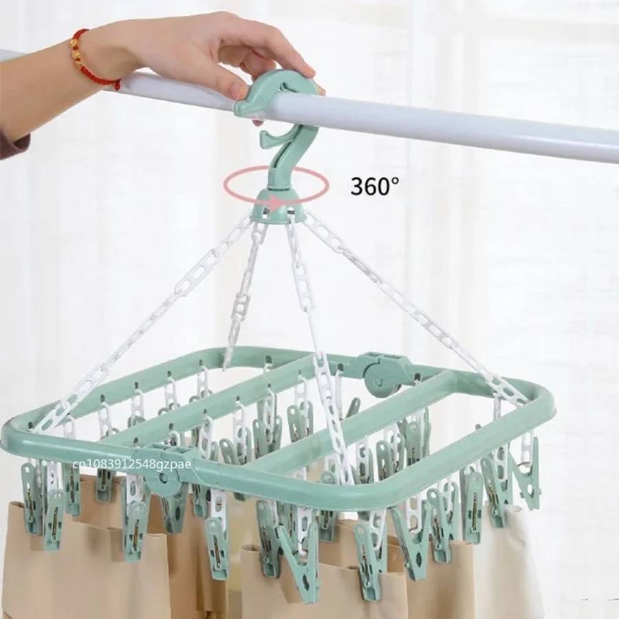 Clothes Rack Blue Storage 32Clips