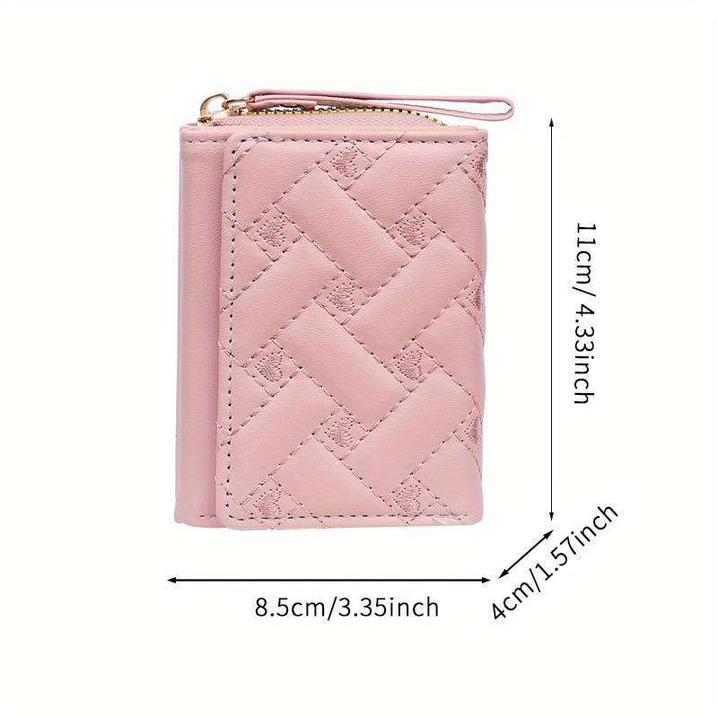 1pc New Korean Style Fashion Heart-Shaped Embroidered Women'S Short Zipper Wallet Clutch Solid Colo