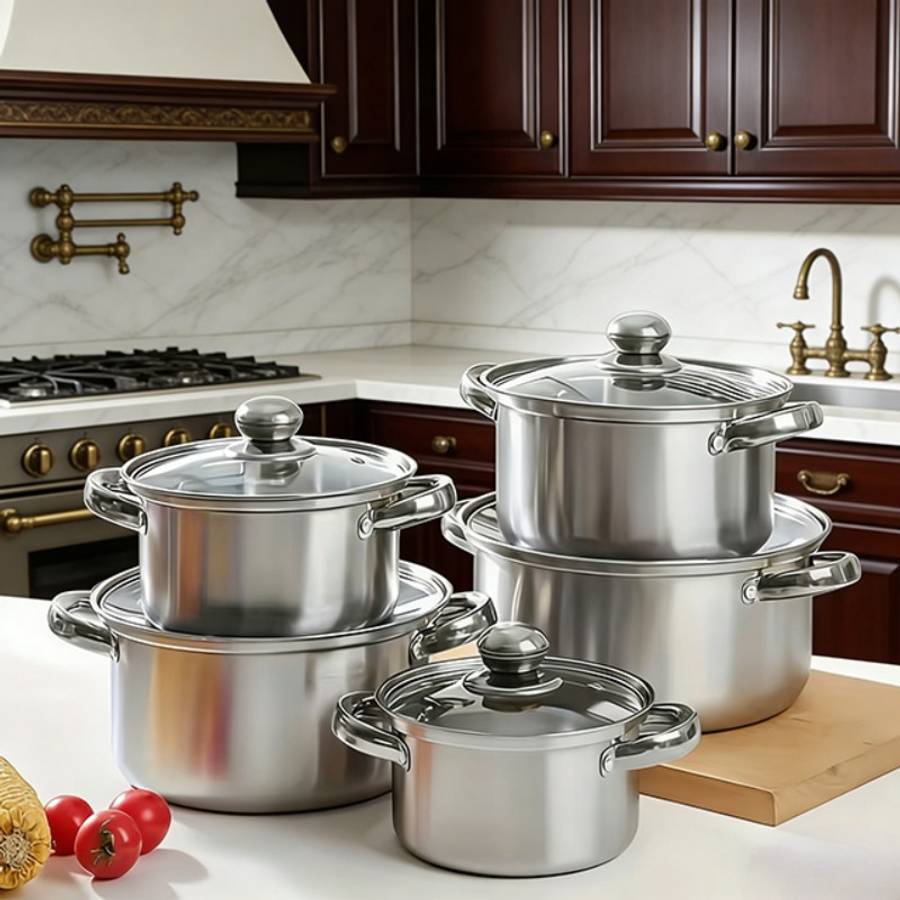 Heavy Duty Stainless Steel Cookware Set Home Cooking Camping Outdoor Use Multi
