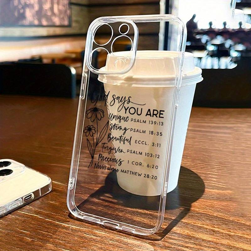 1Pc Transparent For iPhone 15 Pro Max Jesus Floral Slogan Phone Case