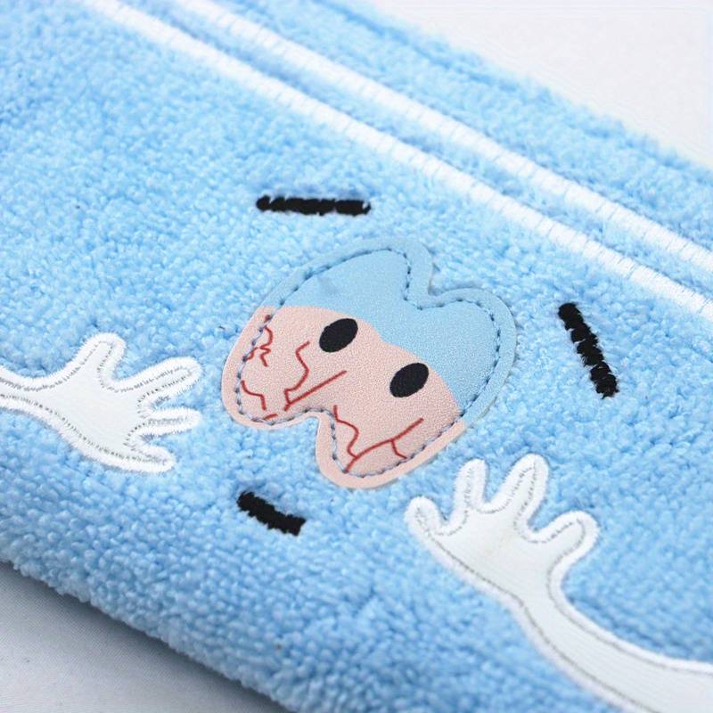1pc Sky Blue Cartoon Plush Zip Wallet Large Capacity Card Holder with Smiling Face Design Soft S