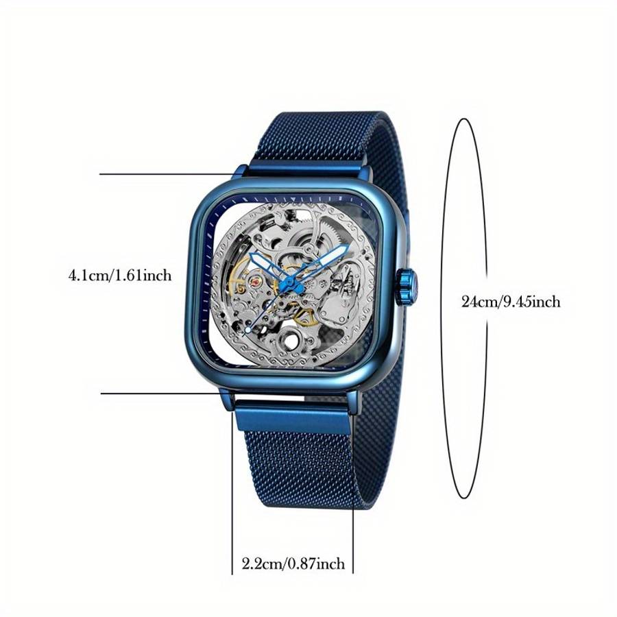 Modern Mens New Blue Square Features Skeleton Design Magnetic Meshcolor Black