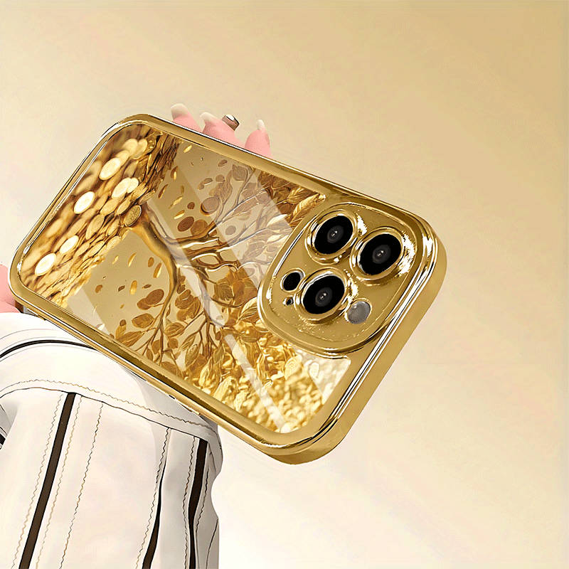 1Pc Golden For iPhone 14 Pro Max Gold Coin Tree Phone Case