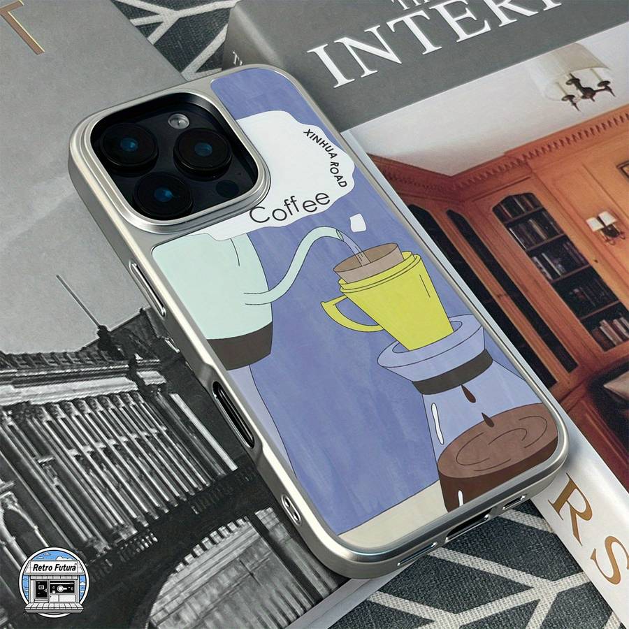 1Pc Mixed Color For iPhone 16 Brewing Coffee Design Phone Case