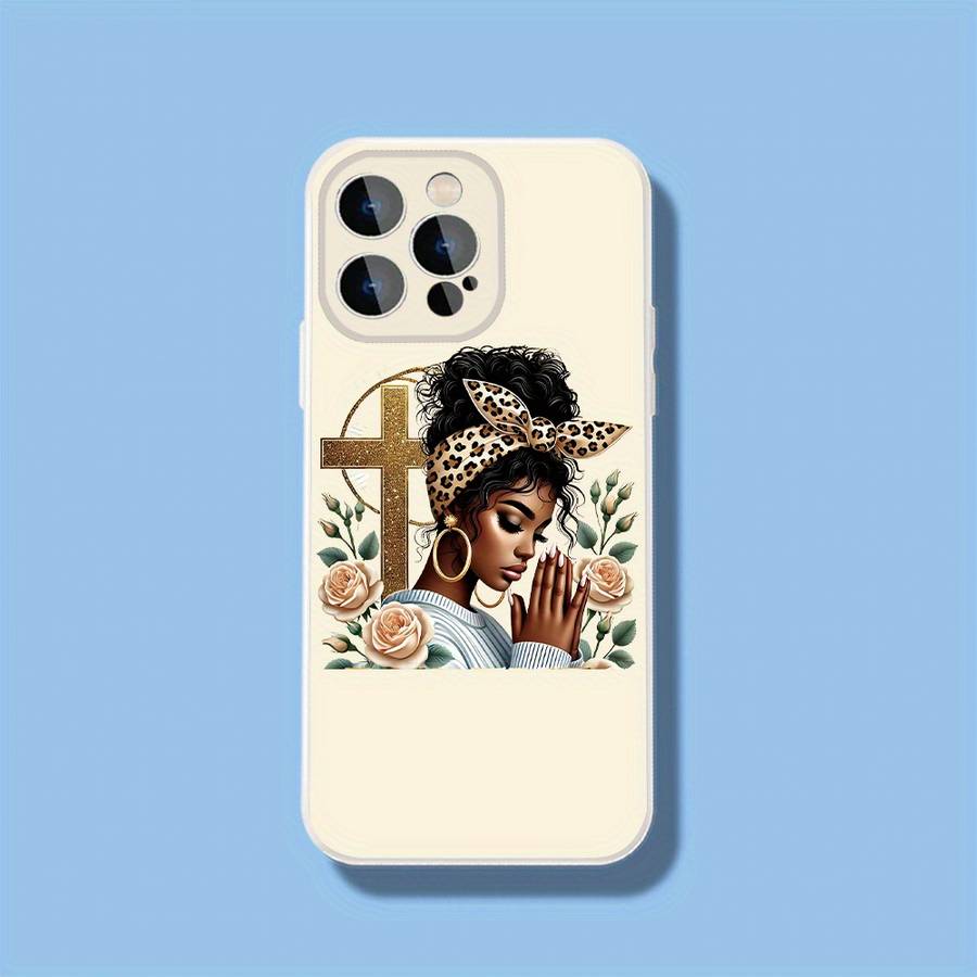 1Pc Ivory White For iPhone 14 Pro Cross And Roses Phone Case