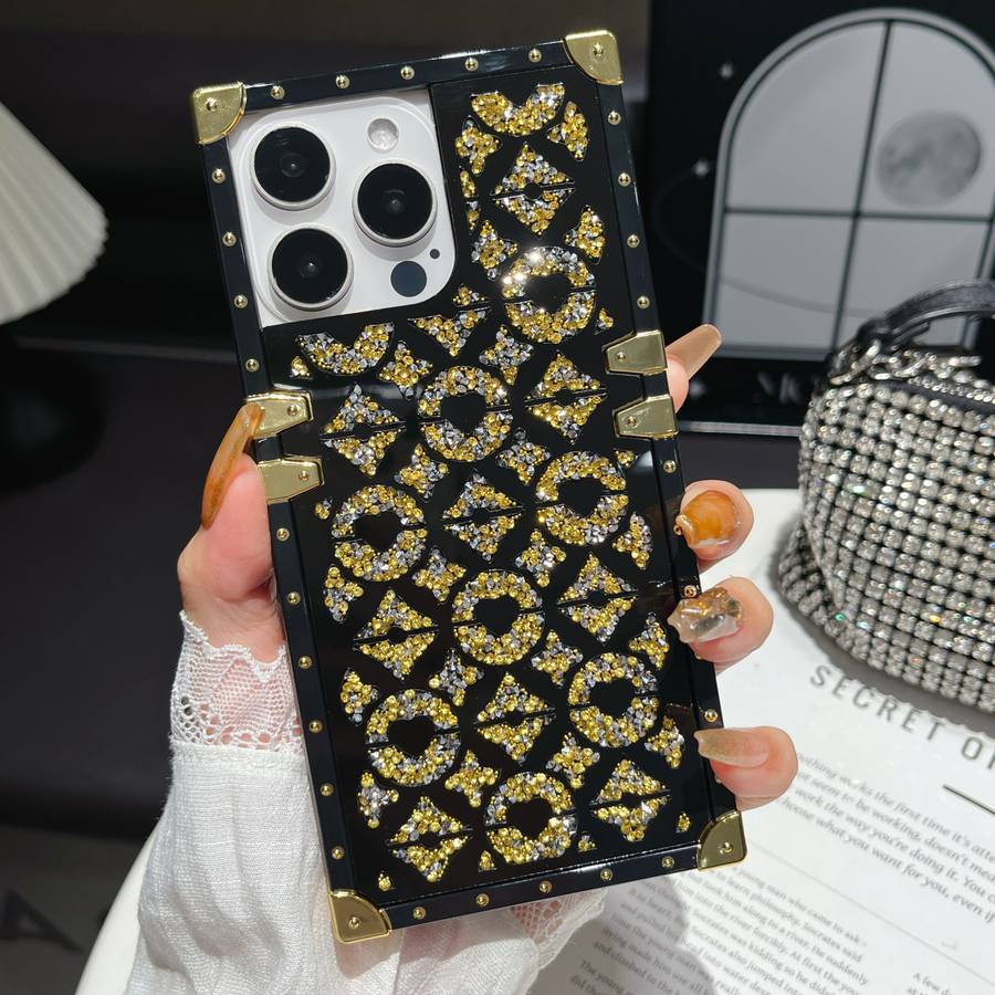 1Pc Golden For iPhone 12 Pro Mirror Rhinestone Phone Case