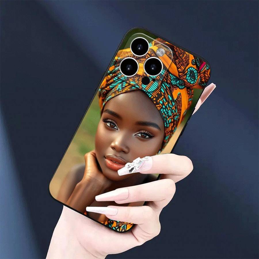 1Pc Black For iPhone 12 African Woman Headwrap Mobile Phone Case
