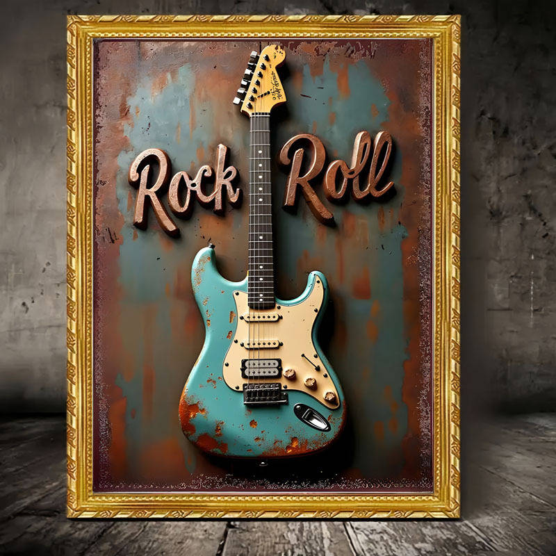 1pc  Vintage Rock Guitar Canvas Print Poster Frameless 2D Wall Art Waterproof Indoor Decor fo