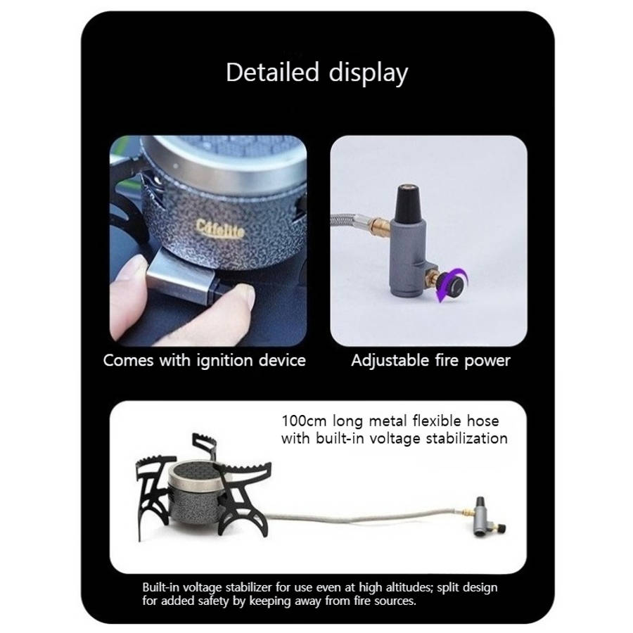 3 Portable Outdoor Gas Stove Windproof Camping Stove Press Power Ignition No