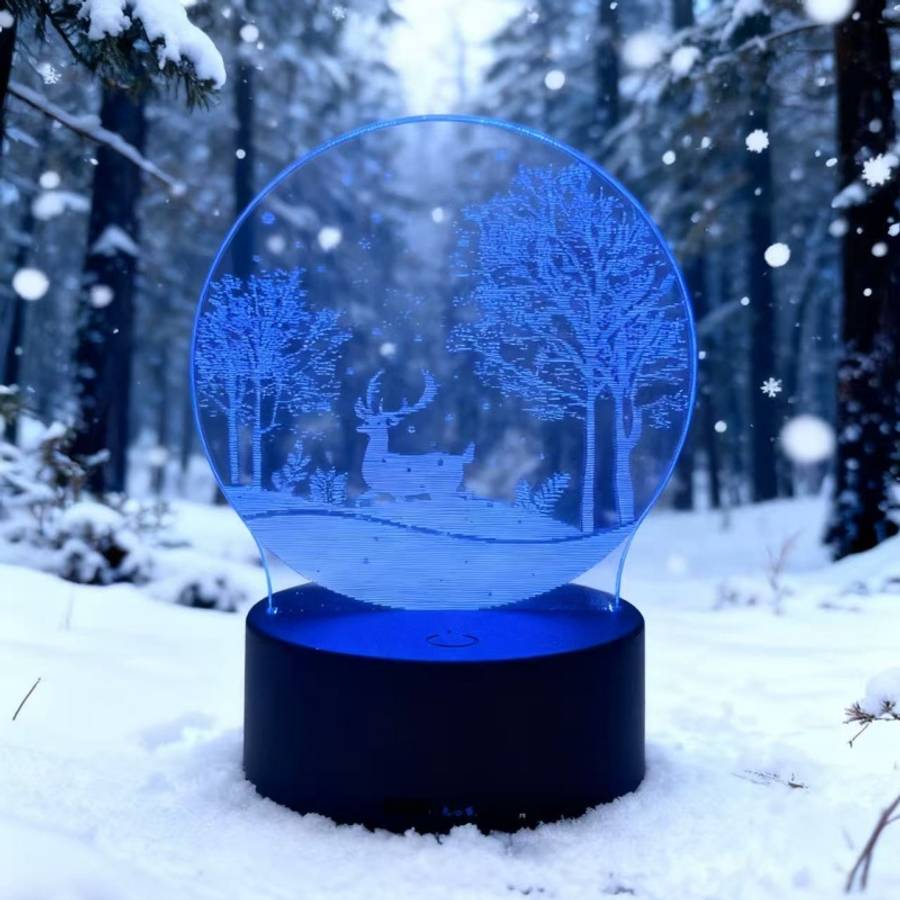 Dreamy Glow Premium Winter Deer Snowy Forest Night Light White