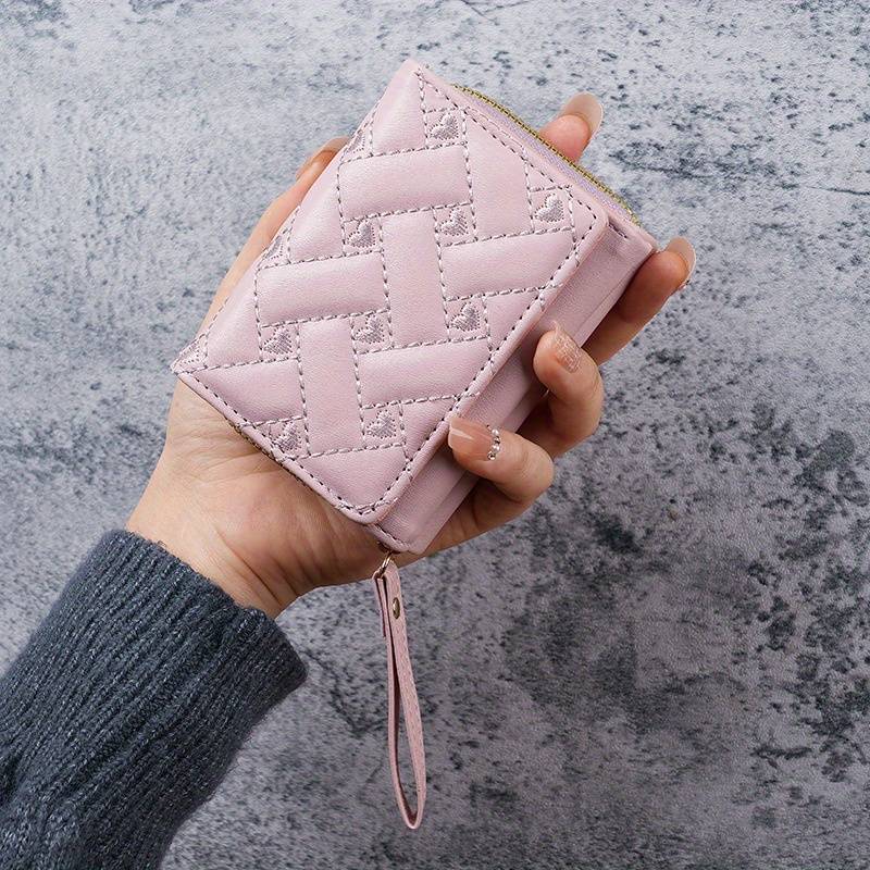 1pc New Korean Style Fashion Heart-Shaped Embroidered Women'S Short Zipper Wallet Clutch Solid Colo