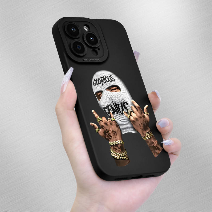 1Pc Black For iPhone 16 Plus Masked Bandit Print Phone Case
