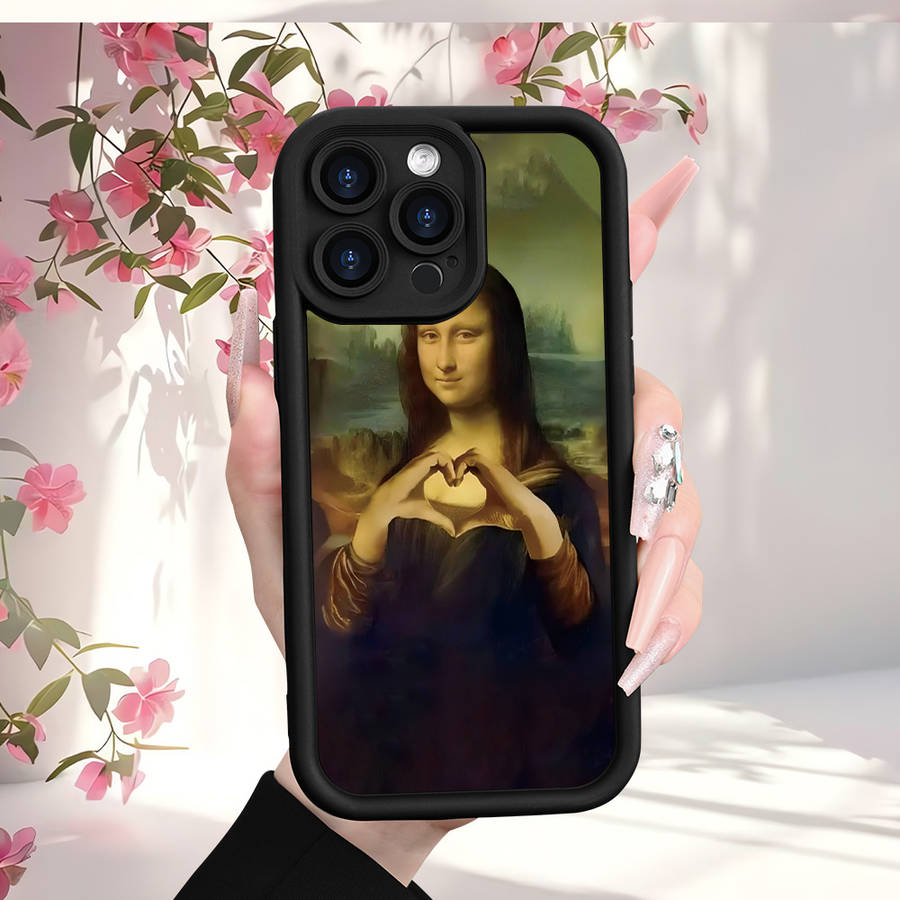 1Pc Black For iPhone 13 Pro Love Mona Lisa Heart Phone Case