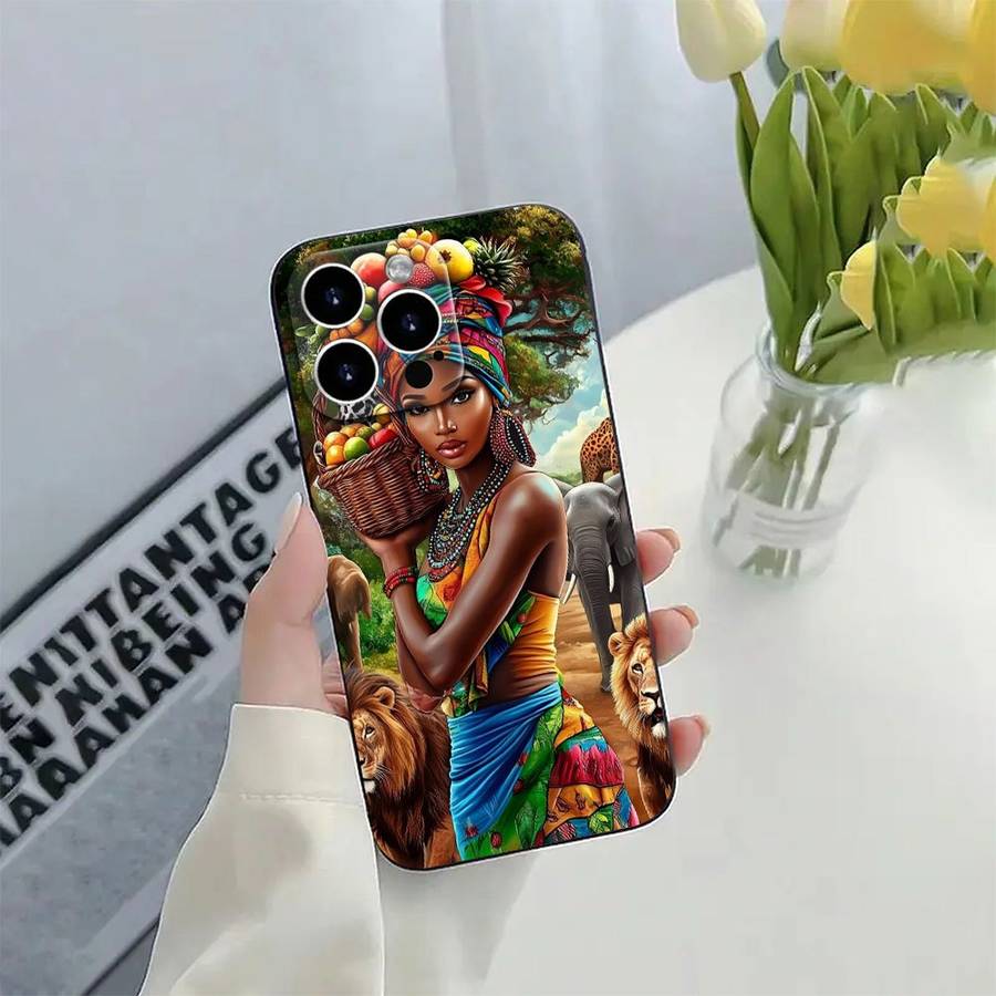 1Pc Black For iPhone 13 Elegant African Woman Phone Case