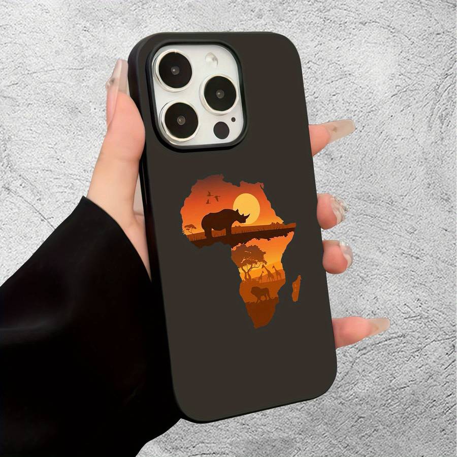 1Pc Black For iPhone 14 Pro Max African Continent Pattern Phone Case