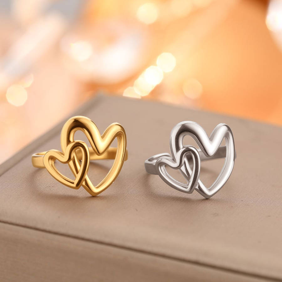 Elegant Heart Comfort Fit Stackable Ring Color Golden
