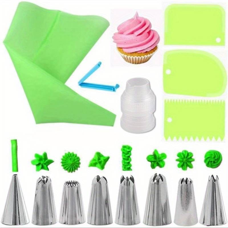 Professional Cake Decorating Head Color Green 14 Piece Piping Nozzle Set